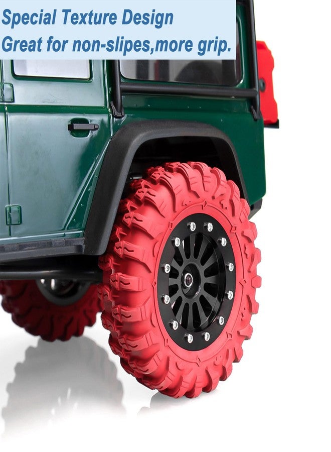 مجموعة من 4 إطارات عجلات Beadlock مقاس 1.3 بوصة، جنوط عجلات Beadlock من الألومنيوم مقاس 1.3 بوصة وإطارات مطاطية ملونة مقاس 2.56 بوصة لسيارات الزحف التي تعمل بالتحكم عن بعد بمقياس 1/18 TRX4M و1/24 SCX24 FCX24 (إطارات حمراء + محور عجلة أسود). - Image 5
